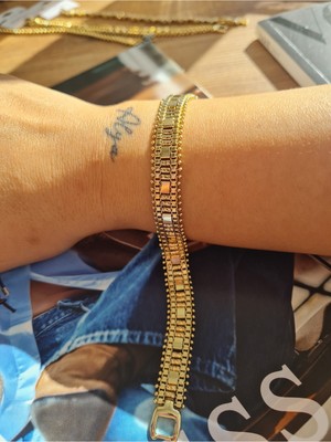 Xuping Jewelry 14K Altın Kaplama Geniş Form Modern Gold Bileklik