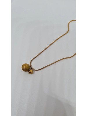 Stainles Steel Çelik Rose Çift Top Detaylı Modern Kolye