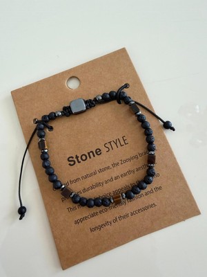 Jewelry Doğal Taş Detaylı Unisex Ayarlanabilir Bileklik Siyah