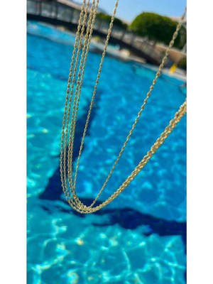 CM Jewelry Gold Burgulu Zincir Kolye 45 cm Ince Minimal Çelik Kolye Suya Dayanıklı