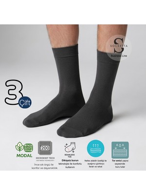 Socketta 3'lü Füme Erkek Business Modal Dikişsiz Takviyeli Ince Yazlık Soket Çorap - Premium