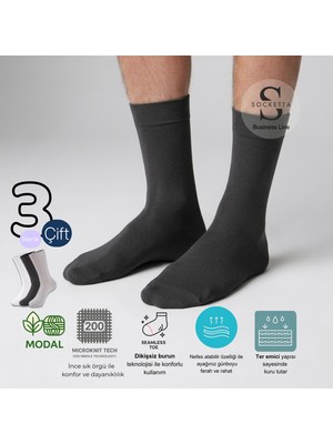 Socketta 3'lü Karışık Renkli Erkek Business Modal Dikişsiz Takviyeli Ince Yazlık Soket Çorap - Premium