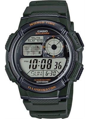 Casio AE-1000W-3AVDF Erkek Kol Saati Dijital Fonksiyonlar ve Suya Dayanıklılık Özelliği ile Yeşil Silikon