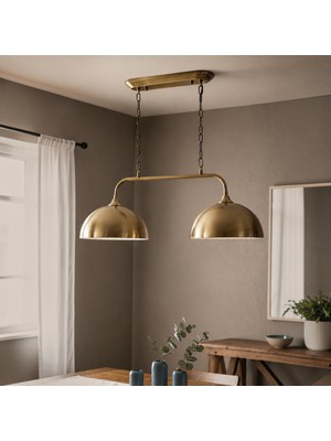 Bamyum Brillar Ikili Eskitme Metal Rustik E27 Salon Yemek Masası Sarkıt Avize