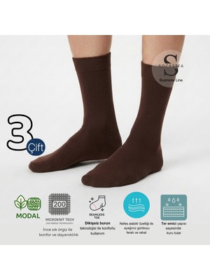 Socketta 3'lü Kahverengi Erkek Business Modal Dikişsiz Takviyeli Ince Yazlık Soket Çorap - Premium