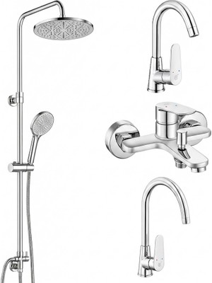 Eca Ar Fast Kuğu Lavabo Bataryası + Kuğu Eviye Bataryası + Banyo Bataryası + Tuna Duş Kolonu 5 Yıl Garantili