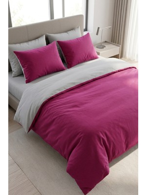 Laliva Premium Akfil Poplin Kumaş %100 Organik Pamuk- Çift Kişilik Nevresim Takımı -Vişne*gri