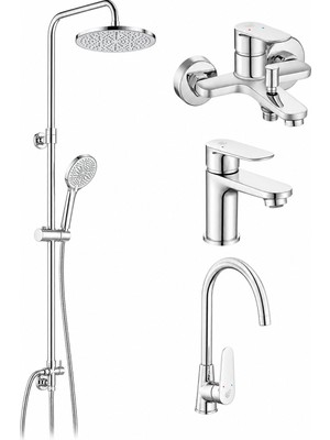 Eca Ar Fast Banyo Bataryası + Lavabo Bataryası + Eviye Bataryası + Tuna Duş Kolonu 5 Yıl Garantili