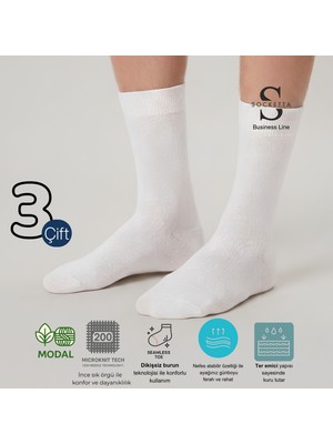 Socketta 3'lü Beyaz Erkek Business Modal Dikişsiz Takviyeli Ince Yazlık Soket Çorap - Premium