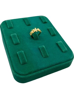 Megass Dekor Süet Kumaş Yeşil Renk 12/11 cm Çoklu Tırnaklı Yüzük Sergileme Aksesuar