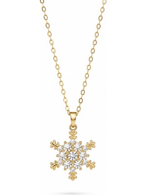 Serelya 316L Çelik Zincir Gold Renk Kar Tanesi Kolye