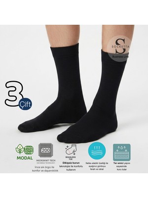 Socketta 3'lü Siyah Erkek Business Modal Dikişsiz Takviyeli Ince Yazlık Soket Çorap - Premium