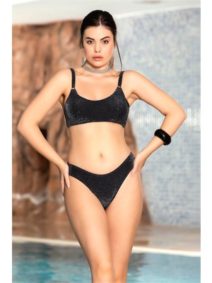 Obje Kadın Siyah Simli Bikini Takım