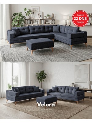 Velura Home & Living Zeri Yataklı Puzzle Modüler Köşe Koltuk Takımı & Köşe Takımı - Koyu Mavi - 118