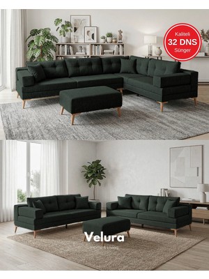 Velura Home & Living Zeri Yataklı Puzzle Modüler Köşe Koltuk Takımı & Köşe Takımı - Koyu Yeşil - 126