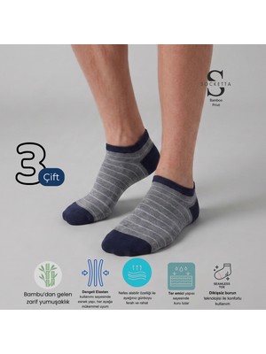 Socketta Erkek Bambu Dikişsiz Burun 3'lü Desenli Patik Çorap – Premium