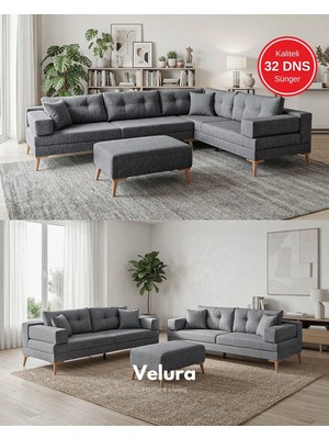 Velura Home & Living Zeri Yataklı Puzzle Modüler Köşe Koltuk Takımı & Köşe Takımı - Koyu Gri - 106
