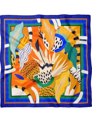 Sultan İpek Tropikal Botanik Desenli Fular/ Bandana 70X70CM