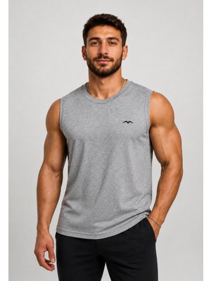Axxel Erkek Gri Melanj Bisiklet Yaka Kolsuz T-SHIRT-D690