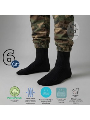 Socketta Purecomfort Erkek Penye Pamuk Dikişsiz 6’lı Askeri Esnek Çorap – Dayanıklı & Nefes Alabilir
