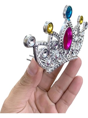Ozkr Store Gümüş Renk Taraklı Model Prenses Kraliçe Tacı 2 No 12X7 cm