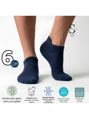 Socketta 6'lı Lacivert Erkek Bambu Dikişsiz Esnek Yazlık Patik Çorap - Premium