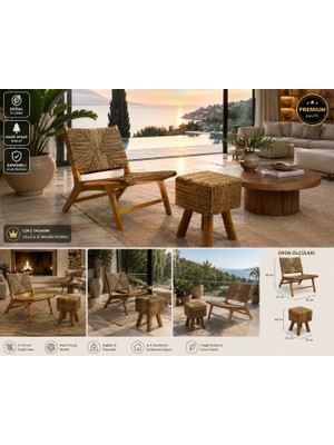 Teak Ağacı Rattan Örgü Koltuk ve Puf Takımı – Doğal El Işçiliği, Dayanıklı Tasarım