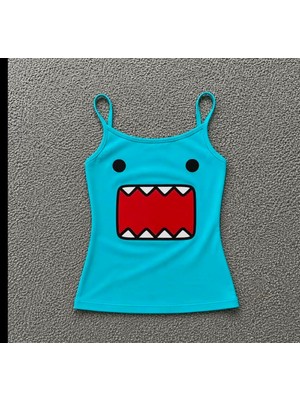 Moonstyle Collection Domo Kunn Turkuaz Street Y2K Tam Boy Askılı Bluz