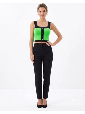 Onno Style Askılı Kolsuz Düğme Detaylı Triko Kadın Bluz