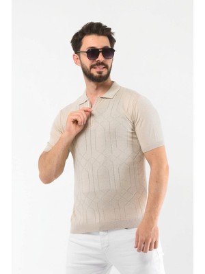 Onno Pamuklu Fermuarlı Desenli Triko Tshirt