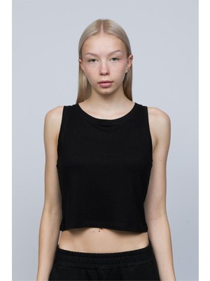 Obje Kadın Siyah Halter Yaka Crop