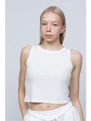 Obje Kadın Beyaz Halter Yaka Crop