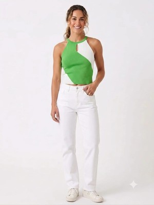 Onno Style Askılı Kolsuz Halter Yaka Triko Kadın Bluz