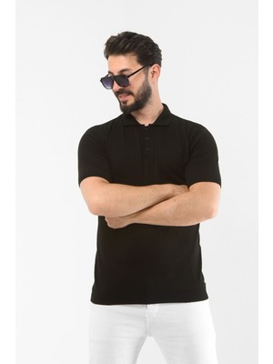 Onno Polo Yaka Regular Siyah Pamuklu T-Shirt