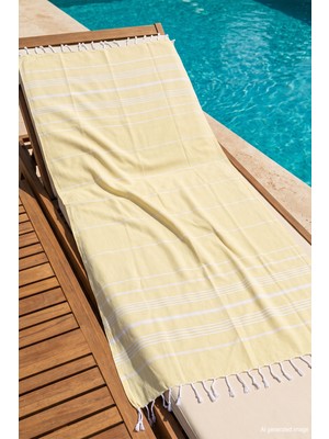 Remsa %100 Pamuk Çizgili Desenli Plaj Havlusu Hamam Sauna Deniz Havlusu Peştemal 05 Açık Sarı