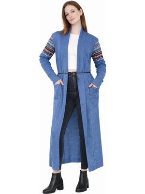 Onno Style Standart Beden Kilim Desenli Uzun Triko Ceket