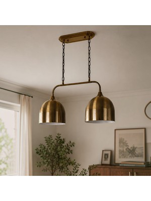 Bamyum Deep Brillar Ikili Eskitme Metal Rustik E27 Salon Yemek Masası Sarkıt Avize