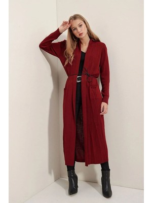 Onno Style Standart Beden Uzun Triko Fitilli Kadın Ceket