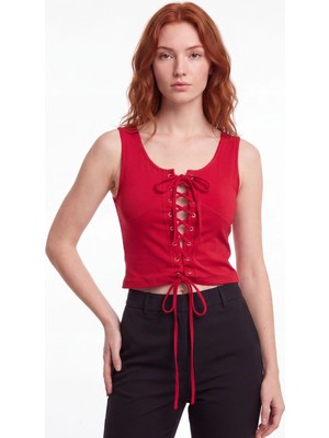 Cemo Bağcık Detaylı Crop Bluz