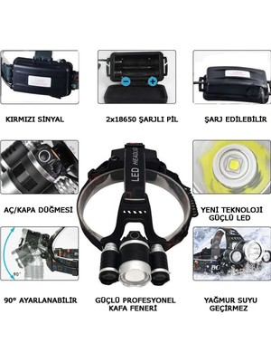 Ozkr Store 3 Başlıklı Şarjlı  Kafa Feneri   WT-256