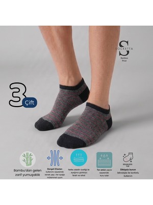 Socketta Erkek Bambu Dikişsiz Burun 3'lü Desenli Patik Çorap – Premium