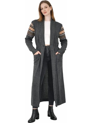 Onno Style Standart Beden Kilim Desenli Uzun Triko Ceket