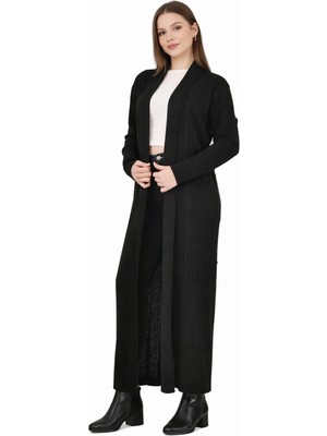 Onno Style Standart Beden Uzun Triko Fitilli Kadın Ceket