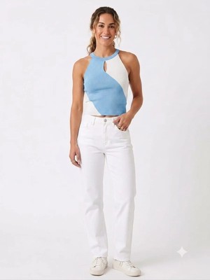 Onno Style Askılı Kolsuz Halter Yaka Triko Kadın Bluz