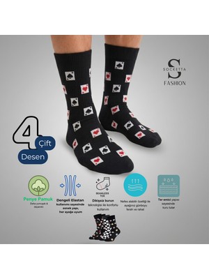 Socketta 4'lü Karışık Renk Erkek Fashion Pamuk Dikişsiz Takviyeli Gaming Soket Çorap - Premium