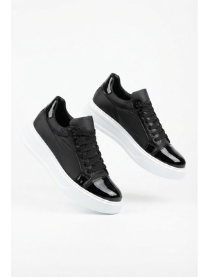 Zerenyus ZRK-X46 Yüksek Kalite Paraşüt Kumaş Siyah Rugan Yüksek Taban Sneakers