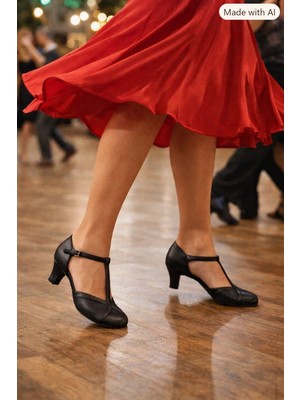 Bitangosu Swıngtıme – T-Strap Swıng-Lindy Hop- Dans Ayakkabısı (Siyah Deri)