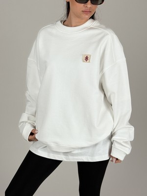 Cocopelli Etnik Desenli Beyaz Kadın Sweatshirt COC1092