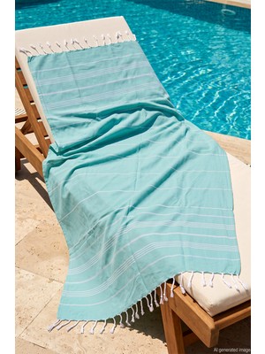 Remsa %100 Pamuk Çizgili Desenli Plaj Havlusu Hamam Sauna Deniz Havlusu Peştemal 05 Mint