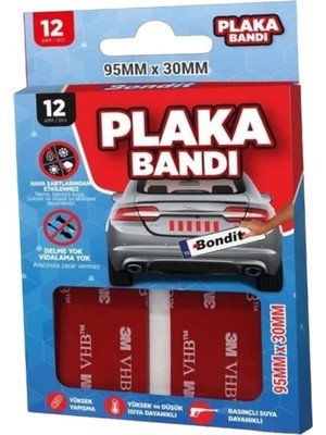 Nacario BADEM10 Bondit Araç Plaka Güçlü Yapıştırıcı 3m Yapıştırma Çift Taraflı Bant Bandı 95MM x 35MM BND01069530